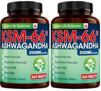 LONDON LIFE SCIENCES 365 Tablets KSM-66 Ashwagandha 2000mg +5 Percent Withanolides Highest Concentration Vegan Organic Root Extract UK Supplier London (Pack of 2)