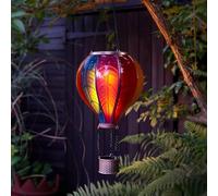 London Luxe | Solar Powered Large Rainbow Stained Glass Effect Outdoor Lantern | Realistic Flame SMD LED Hot Air Balloon Design | Multicolour Garden Light with Handle | Energy Class A+