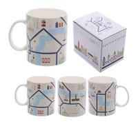 London Map Fine Bone China Mug - Elegant Souvenir Gift Featuring Big Ben, Tower Bridge, London Eye, and Red Double-Decker Buses