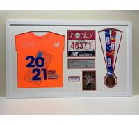 London Marathon 2023/24 Medal Display Frame: Bib, T-Shirt & Photo - Mahogany Frame