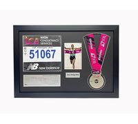 London marathon 2023 medal display frame with running bib, map, photo and title in black frame with black mount, DIY display frame