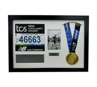 London Marathon Medal Display Frame: Diy Bib & Photo Keepsake - Mahogany Frame/black Mount