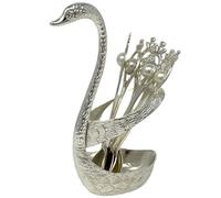 London Mart Swan Tea Spoon Holder for Coffee Serving Stand, Unique Bar Ice Cream Sugar Teaspoons Set, Fruits Dinnerware Flatware Swan Base with 6pcs Elegances Table Spoons Kit (Silver)