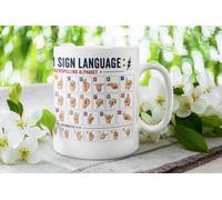 london mug factory British Sign Language Alphabet Mug - BSL Fingerspelling Chart Coffee Mug - Learn BSL Guide - Deaf Awareness Gift - 11oz Ceramic Mug