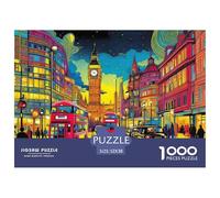 London Night Jigsaw Puzzles Puzzles for Adults Kids. 1000 Pieces Big Ben Buses Impossible Challenge Toy Educational Game Home Decoration for Adults& Kids Age 14 Years Up 52x38cm/1000pcs