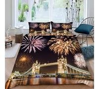 London Night View King Size Duvet Cover Sets 3D Printed Tower Bridge Bedding Set 3 Piece Soft Microfiber Quilt Cover 220x230 cm with Zipper Closure und 2 Pillowcases for Bedroom Bed Decor F-2387