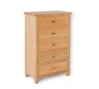 London Oak 5 Drawer Chest Fully Assembled - By Roseland Furniture