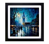 London Palette Knife Painting No.1 Framed Print | 18x18 Inch Black Framed Wall Art | Ready to Hang | Modern Historical Picture | Living Room Bedroom Lounge Office