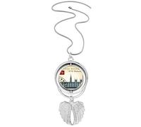 London Parliament Stamp England Britain UK Pendant Angel Wings Rotating Necklace Jewelry
