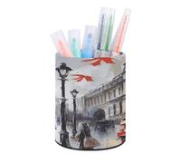London Pen Holder Multi-Functional Round Pencil Holder Cute Office Decoration Pen Cups Simple Design PU Leather Paintbrush Cups for Home Office Desk