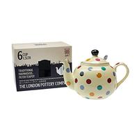 London Pottery 78416 Farmhouse Polka Dot Teapot with Infuser, Ceramic, Ivory/Multicolour Polka Dots, 6 Cups (1.5 Litre)