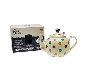 London Pottery 78416 Farmhouse Polka Dot Teapot with Infuser, Ceramic, Ivory/Multicolour Polka Dots, 6 Cups (1.5 Litre)