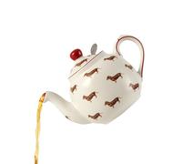 London Pottery Afternoon Tea Teapot, cup and Saucer, Porcelain Dinnerware Plates and Bowls Set Dinnerware Set, 7-Piece, Soup Plates, Salad Plates, Dishes and Rice Bowls (Dog，Teapot with Infuser)