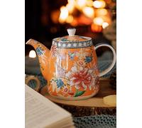 London Pottery Ceramic Bell Shaped Filter Coral Floral 1 Litre Teapot Teal