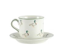 London Pottery Farmhouse Animal Pattern Cup and Saucer for Drinking, White with Animal Illustration (Duck,(220ml))