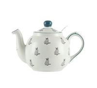 London Pottery Farmhouse Animal Pattern Teapot for Loose Leaf Tea, White with Animal Illustration (Cat, 2Cup(600ml)…