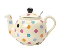 London Pottery Farmhouse Polka Dot Teapot with Infuser, Ceramic, Ivory/Multi Spot, 2 Cup (500 ml)