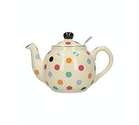 London Pottery Farmhouse Polka Dot Teapot with Infuser, Ceramic, Ivory/Multicolour Polka Dots, 4 Cups (1.2 Litre)