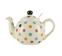 London Pottery Farmhouse Polka Dot Teapot with Infuser, Ceramic, Ivory/Multispot, 600 ml