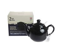 London Pottery Farmhouse Small Teapot with Infuser, Ceramic, Gloss Black, 2 Cup (600 ml)