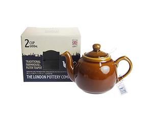 London Pottery Farmhouse Small Teapot with Infuser, Ceramic, Rockingham Brown, 2 Cup (600 ml)