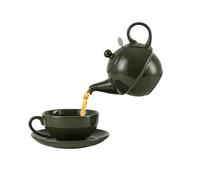 London Pottery Globe Filter Teapot, Cup and Saucer, for One Set, Ceramic, Green, for Loose Leaf Tea, Gift (Teapot-16.9 fl.oz/500 ML, Cup-10.1 fl.oz/300ML)