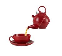 London Pottery Globe Filter Teapot, Cup and Saucer, for One Set, Ceramic, Red, for Loose Leaf Tea, Gift (Teapot-16.9 fl.oz/500 ML, Cup-10.1 fl.oz/300ML)