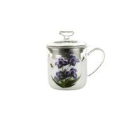 London Pottery High Borosilicate Glass Tea Mug with Stainless Steel Infuser & Lid, 11.8oz Hand Painted Butterfly Clear Brewing Cup, Loose Leaf Tea Cup for Home & Office Daily Use (M-Iris)