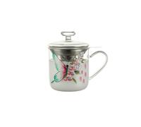 London Pottery High Borosilicate Glass Tea Mug with Stainless Steel Infuser & Lid, 11.8oz Hand Painted Butterfly Clear Brewing Cup, Loose Leaf Tea Cup for Home & Office Daily Use