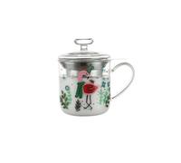 London Pottery High Borosilicate Glass Tea Mug with Stainless Steel Infuser & Lid, 11.8oz Hand Painted Butterfly Clear Brewing Cup, Loose Leaf Tea Cup for Home & Office Daily Use (M-Flamingo)