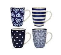 London Pottery JY18LT31 Out of The Blue Tulip Coffee Cups/Tea Mug Set with Assorted Patterned Designs, Stoneware, Navy Blue, 280 ml (4 Pieces)