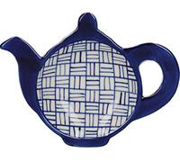 London Pottery JY18LT61 Out of the Blue Tea Bag Dish, Stoneware, Lattice Patterned Teapot Design, Navy Blue, 14.5 x 11 cm