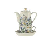London Pottery Porcelain Tea Set with Removable Stainless Steel Infuser for Afternoon Tea, British Teapot and Cups and Saucers，Gold Trim Tea Pots for Loose Tea (Hares in Iris Blossom)