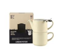 London Pottery Solo Filter Teapot and Mug for One Set, Ceramic, Ivory, Stainless Steel Lid Removable Infuser for Loose Leaf Tea, Gift (Teapot-10.1 fl.oz/300 ML, Mug-8.45 fl.oz/250ML)