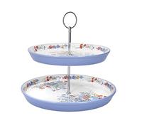 London Pottery Viscri Meadow Cake Stand for Afternoon Tea, 2 Tiered, Ceramic, Almond Ivory/Cornflower Blue