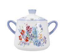 London Pottery Viscri Meadow Lidded Sugar Bowl, Ceramic, Almond Ivory/Cornflower Blue, 13 x 8 x 10 cm