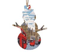 London -Print Christmas Wooden Ornaments 2PCS- Handmade Eco-Friendly Hanging Decor For Tree Gifts Holiday Festivities.