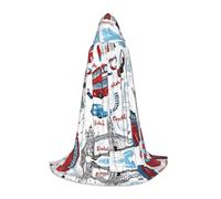 (London) Print Hooded Cape For Teenagers Costume Party, Halloween Hooded Cape Soft and Elastic,M