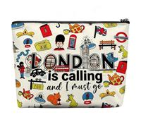London Print Makeup Bag, London Souvenirs and Gifts, Washable and Reusable Storage Bag, Canvas Cosmetic Bag with Zipper, Toiletry Makeup Bag for Girls and Travel Enthusiast