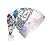 London Print Santa Hat With Led Lights, Funny Christmas Hats For Adults For New Year Holiday Party Supplies