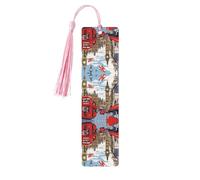 London -Print Wooden Bookmarks with Tassel for Readers and Book Lovers - Artistic Handmade Gifts for Teachers Colleagues Office Desk Decor.