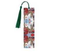 London -Print Wooden Bookmarks with Tassel for Readers and Book Lovers - Artistic Handmade Gifts for Teachers Colleagues Office Desk Decor.