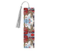 London -Print Wooden Bookmarks with Tassel for Readers and Book Lovers - Artistic Handmade Gifts for Teachers Colleagues Office Desk Decor.