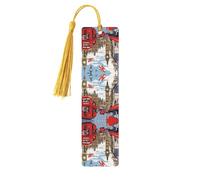 London -Print Wooden Bookmarks with Tassel for Readers and Book Lovers - Artistic Handmade Gifts for Teachers Colleagues Office Desk Decor.