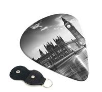 London Printed Guitar Picks, 6 Pack with Leather Keychain Pick Holder - 0.46mm, 0.71mm, 0.96mm Assorted Thickness for Acoustic Ukulele, Electric Guitar, Acoustic Guitar, Bass