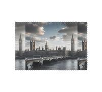 London Printing Polyester Placemats 6 Pieces, Indoor Outdoor Heat Resistant Dinner Table Place Mats Set of 6, 45x30 CM