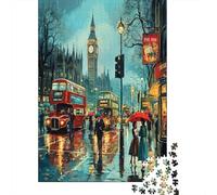 London Rainy Street 1000 Pieces Thick Cardboard Jigsaw Puzzle Set Jigsaw Collectors Hard Difficult Educational Game 38x26cm/1000pcs