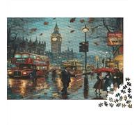 London Rainy Street Scene 1000 Piece Jigsaw Puzzle on Sustainably Sourced Board Jigsaw Puzzles for Cognitive Exercise As Rainy Day Activities for Adults 70x50cm/1000pcs