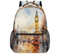 London Red Bus Big Ben Painting Backpack Schoolbag Bookbag Bags Daypack