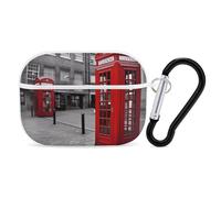 London Red Telephone Booth AirPods Pro 2 Case Cover, Shockproof Hard Shell Protective Case for Women Men, Compatible with Airpod Pro Case 2nd/1st Generation with Keychain-White
